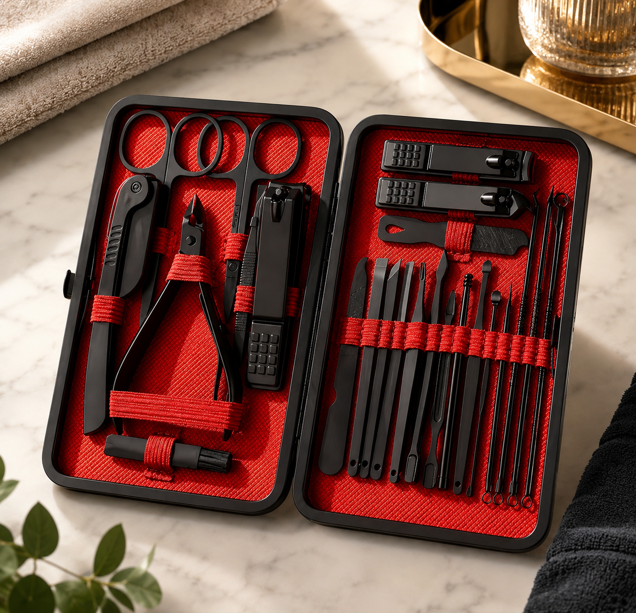 Premium 18 /24-delige Manicure & Pedicure Set – Luxe Nagelverzorgingsset in Reisetui | RVS Nagelknipper Set Zwart